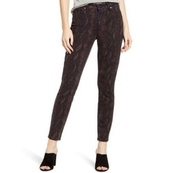 Paige Hoxton Ankle Snakeskin Pattern High Rise Stretch Black Skinny Jean Size 31 - Picture 1 of 12